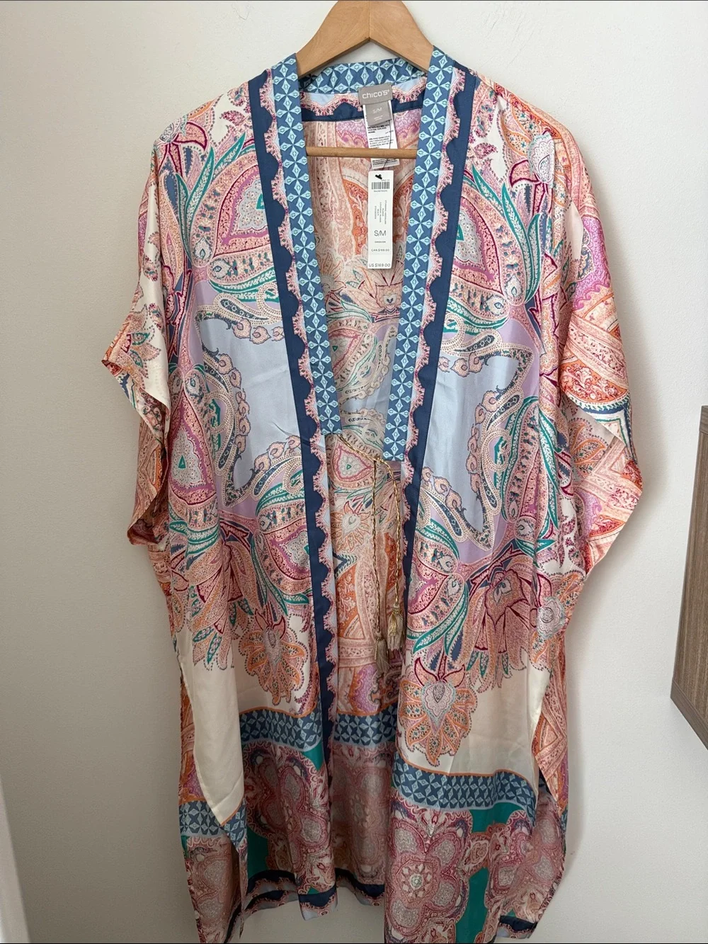 Chico's Silk Multi-Color Paisley Open Front Kimono Size M NWT